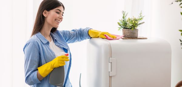 Dusting the fridge 