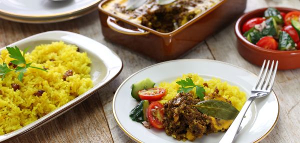 Traditional African food set out on a table