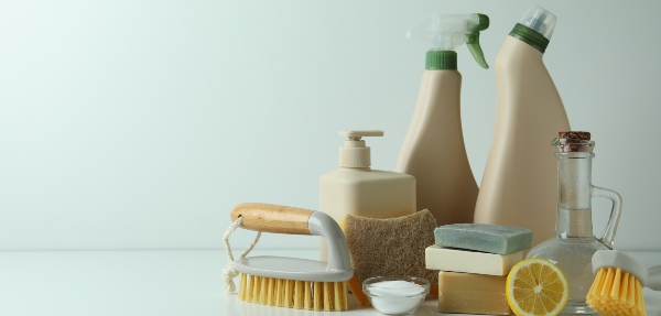 Cleaning tools and products with white background